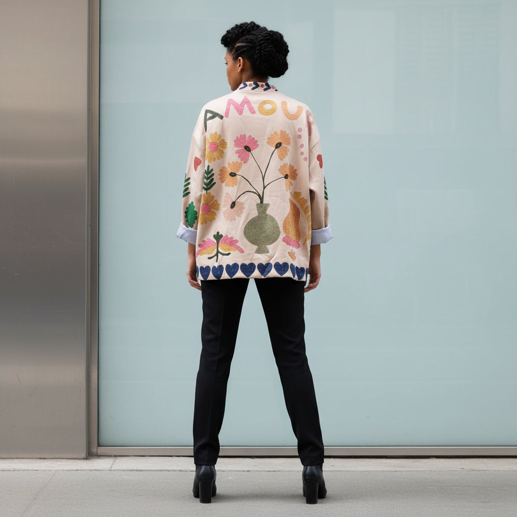 Chaqueta Antelina Flores Beige