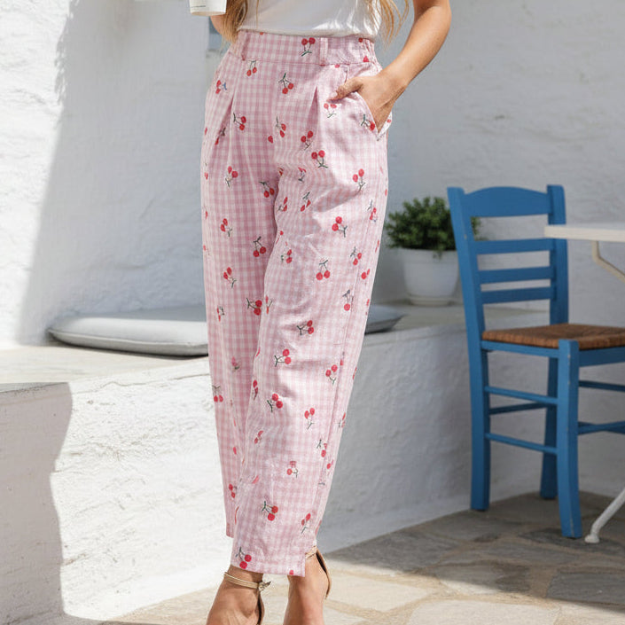 Pantalón Cerezas Vichy Rosa
