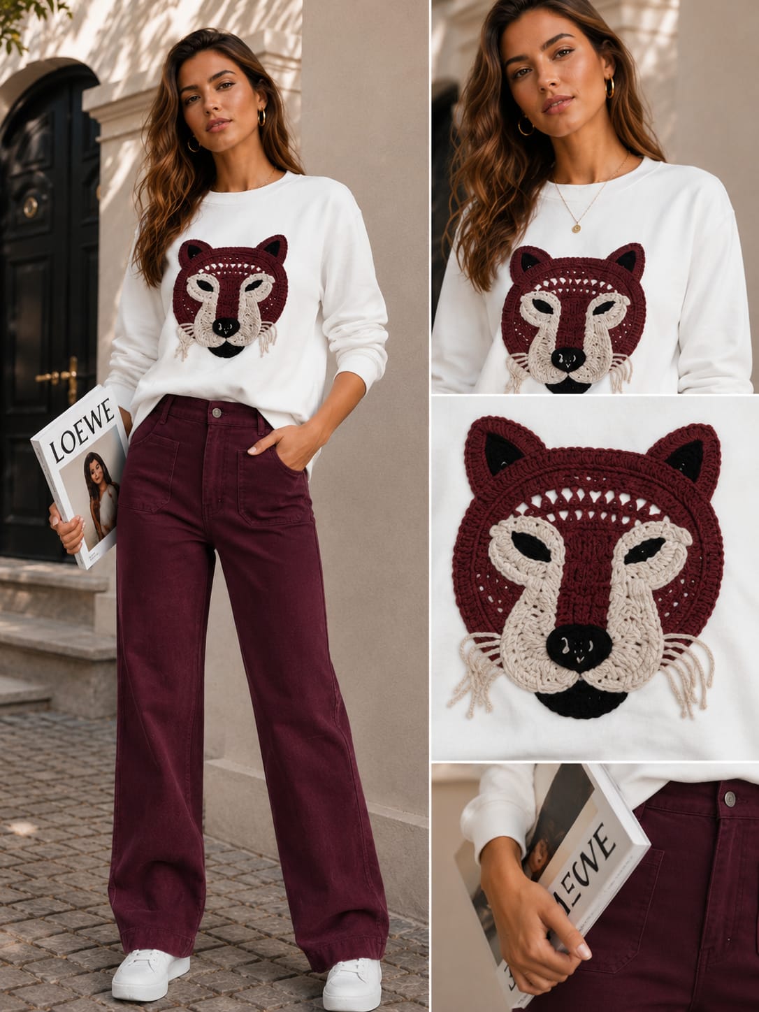 Sudadera Ganchillo Lobo buganvilla
