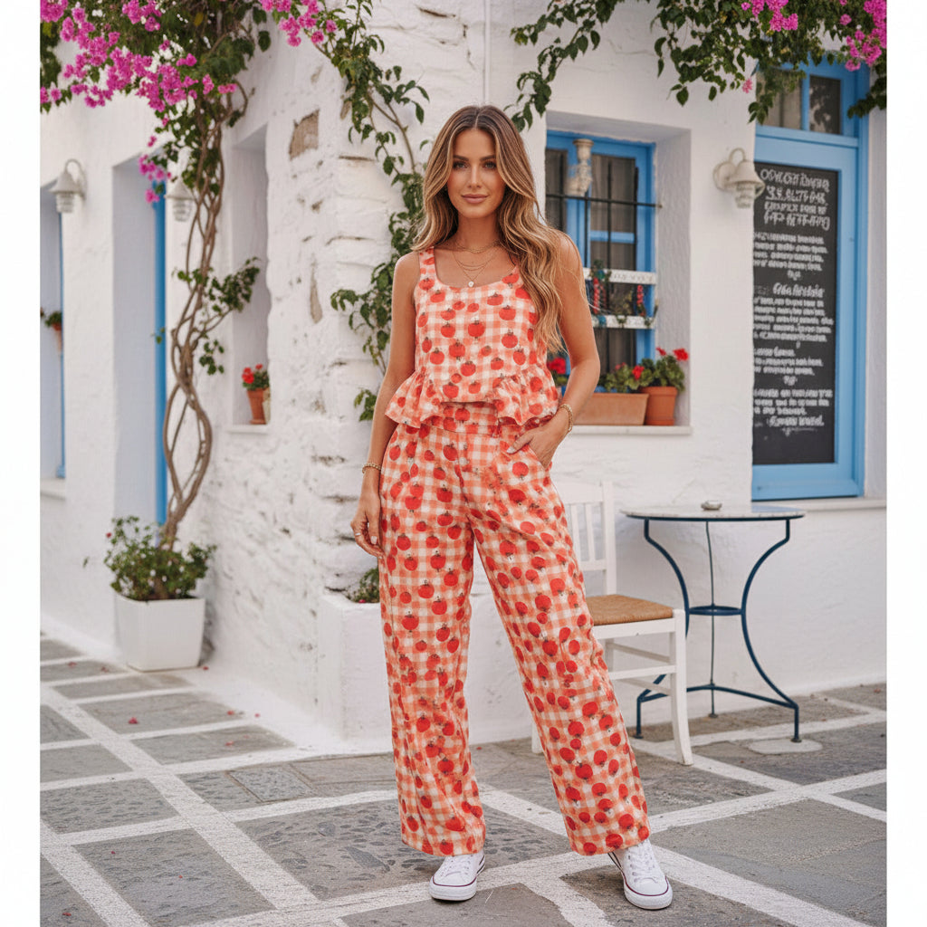 Conjunto Tomates Vichy Naranja