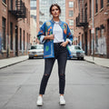 Chaqueta Antelina Floral Azul