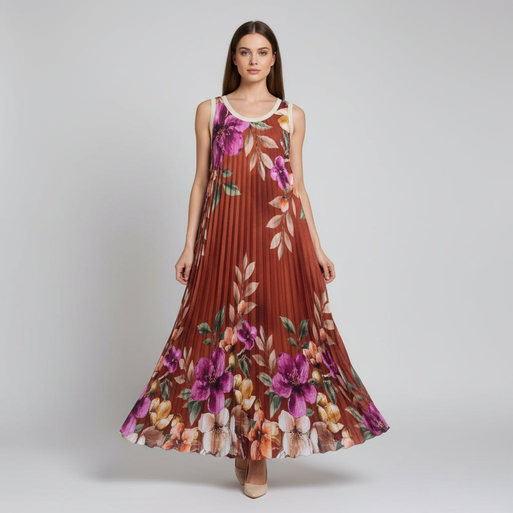 Vestido Plisado Teja